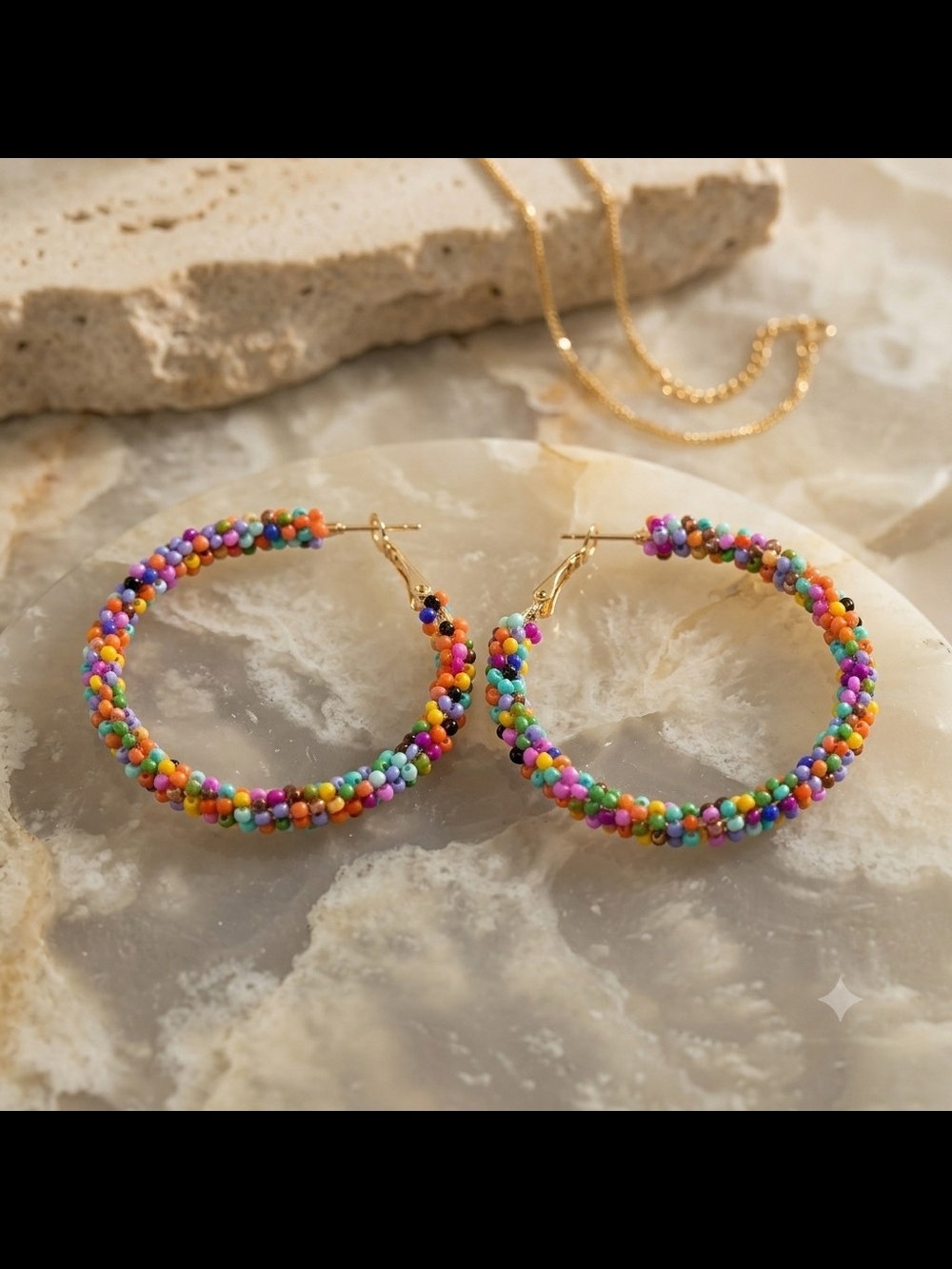 NWT Handmade Multicolor Beaded Hoop Earrings Boho